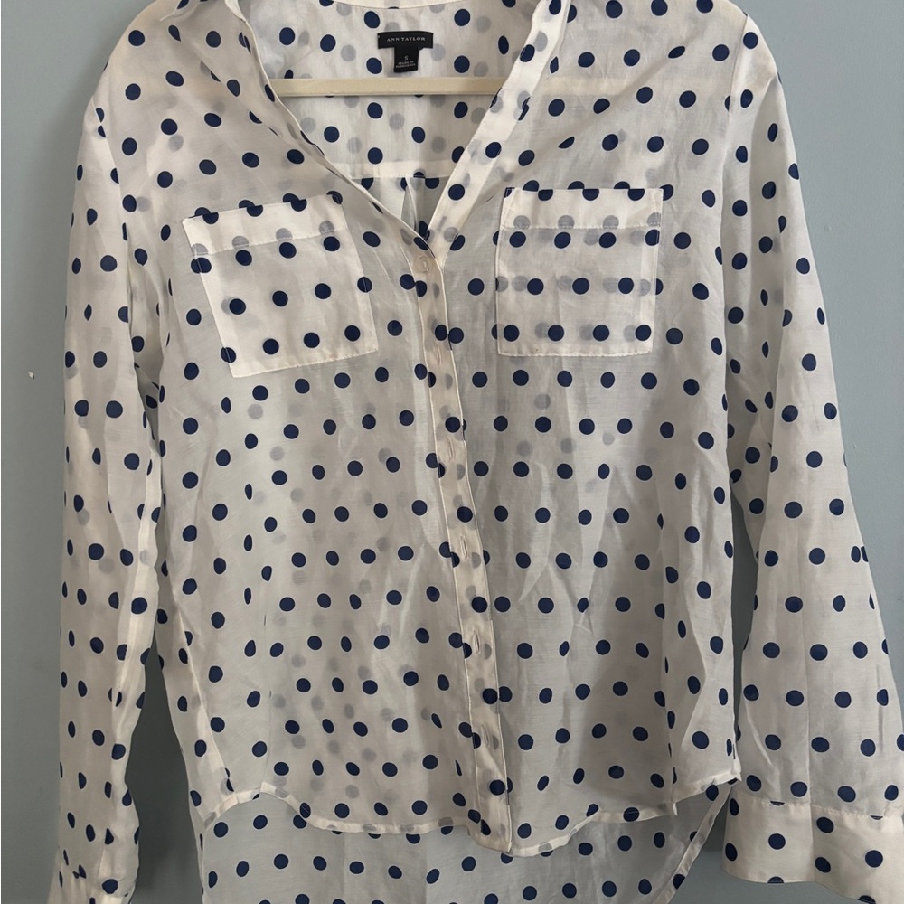 White and Blue Polka Dot Blouse